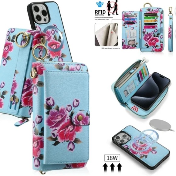 POLA Handbags - RFID Sky Blue Floral Wallet Case